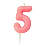 Nummerkaars '5' Glitter Roze