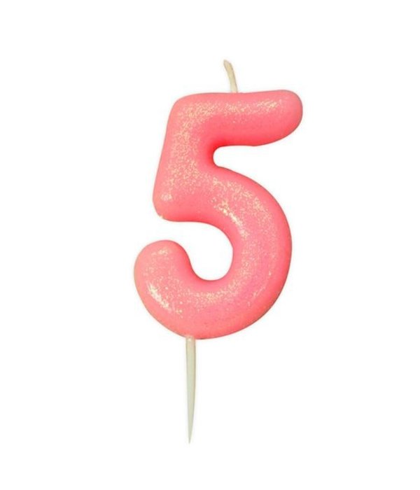 Nummerkaars '5' Glitter Roze