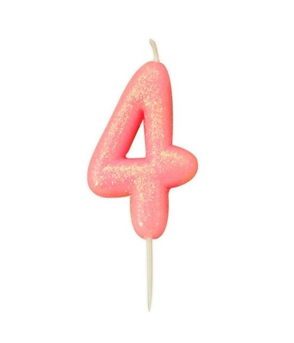 Nummerkaars '4' Glitter Roze