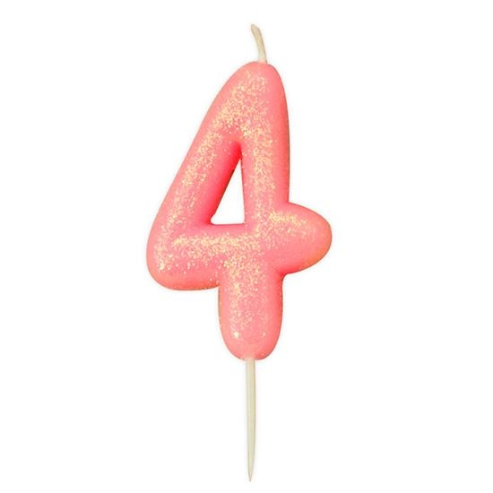 Nummerkaars &apos;4&apos; Glitter Roze afbeelding