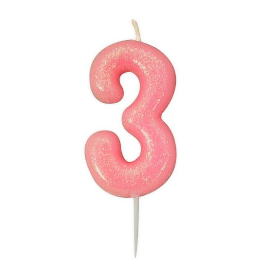 Nummerkaars &apos;3&apos; Glitter Roze afbeelding