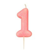 Nummerkaars '1' Glitter Roze
