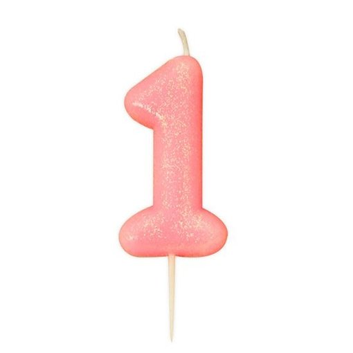 Nummerkaars '1' Glitter Roze