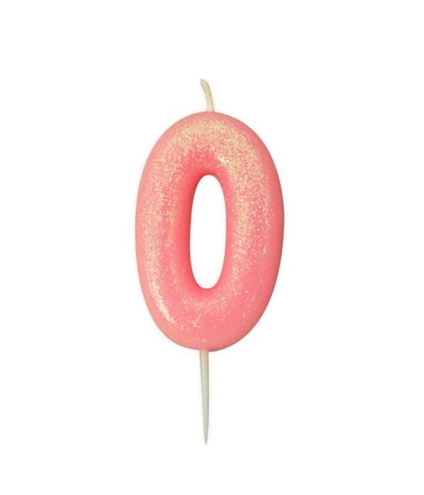 Nummerkaars '0' Glitter Roze