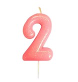 Nummerkaars '2' Glitter Roze