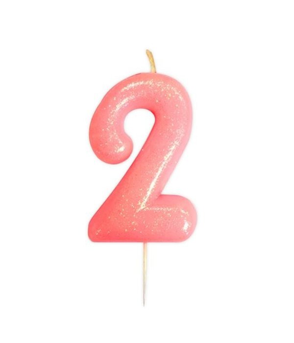 Nummerkaars '2' Glitter Roze