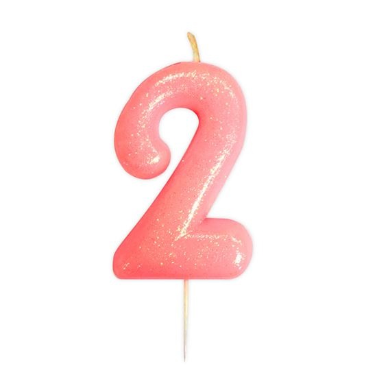 Nummerkaars &apos;2&apos; Glitter Roze afbeelding