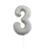 Nummerkaars '3' Glitter Zilver