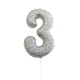 Nummerkaars '3' Glitter Zilver