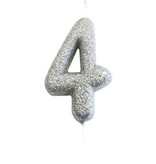 Nummerkaars '4' Glitter Zilver