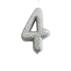 Nummerkaars '4' Glitter Zilver