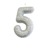 Nummerkaars '5' Glitter Zilver