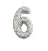 Nummerkaars '6' Glitter Zilver