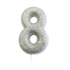 Nummerkaars '8' Glitter Zilver