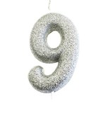 Nummerkaars '9' Glitter Zilver