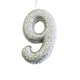 Nummerkaars '9' Glitter Zilver