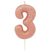Nummerkaars '3' Glitter Roségoud