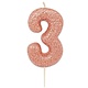 Nummerkaars '3' Glitter Roségoud