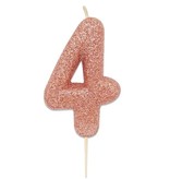 Nummerkaars '4' Glitter Roségoud