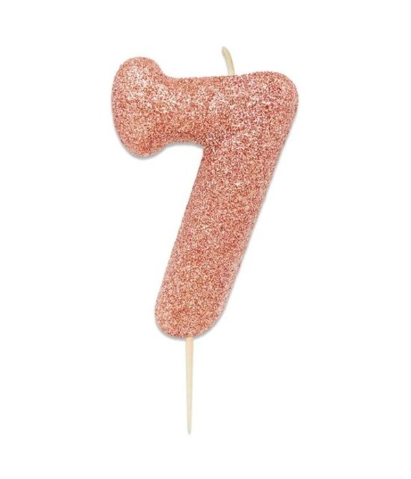 Nummerkaars '7' Glitter Roségoud