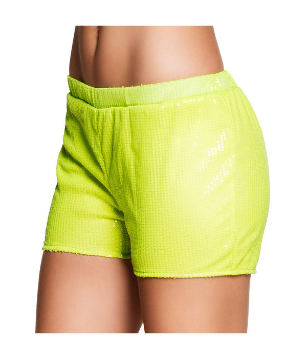 Hotpants pailletten neon geel