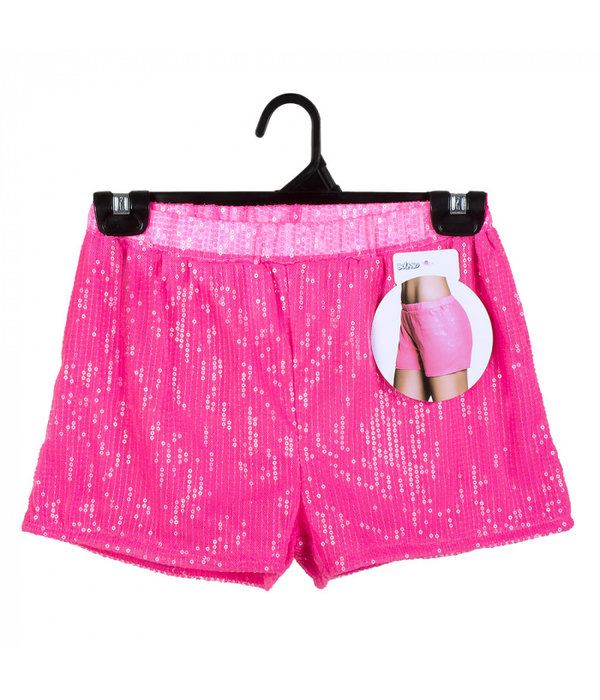 Hotpants Pailletten Neon Roze