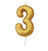 Nummerkaars '3' Glittergoud