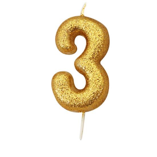 Nummerkaars &apos;3&apos; Glittergoud afbeelding