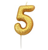 Nummerkaars '5' Glittergoud