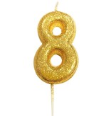 Nummerkaars '8' Glittergoud