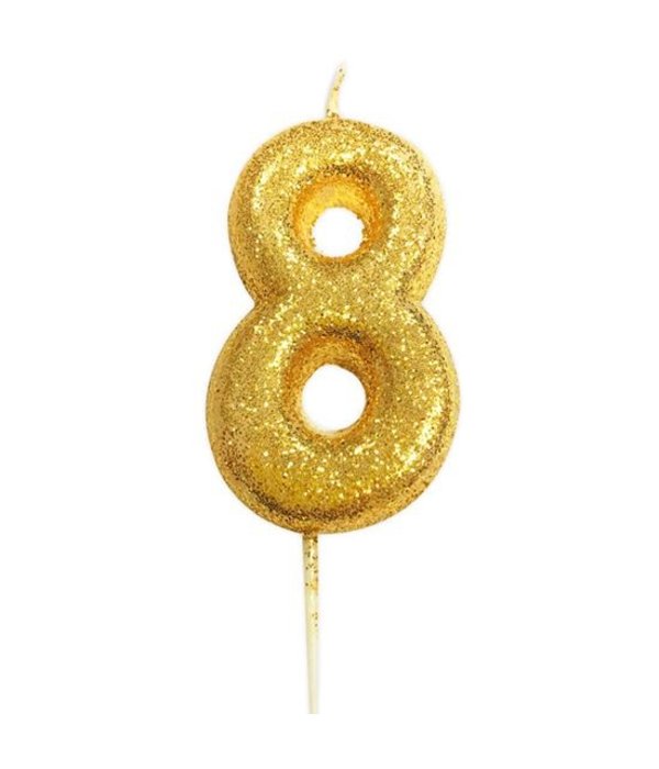 Nummerkaars '8' Glittergoud