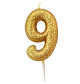 Nummerkaars '9' Glittergoud