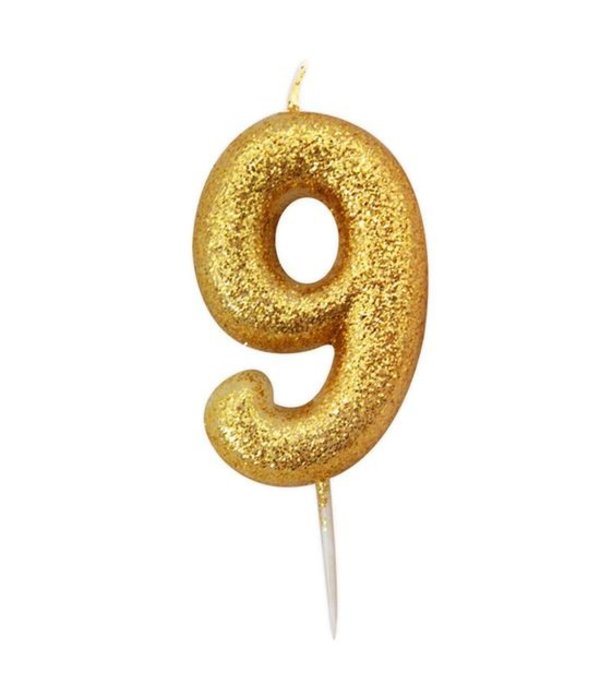 Nummerkaars '9' Glittergoud