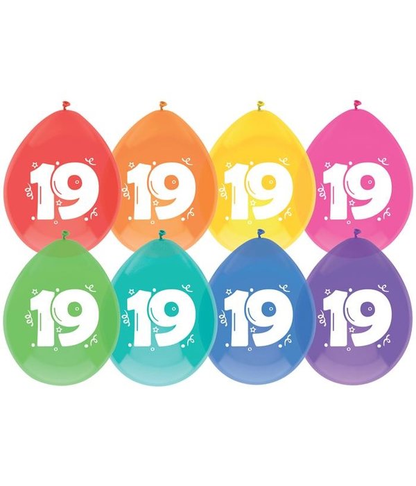 Ballonnen 19 Jaar Mix Kleuren (8st)