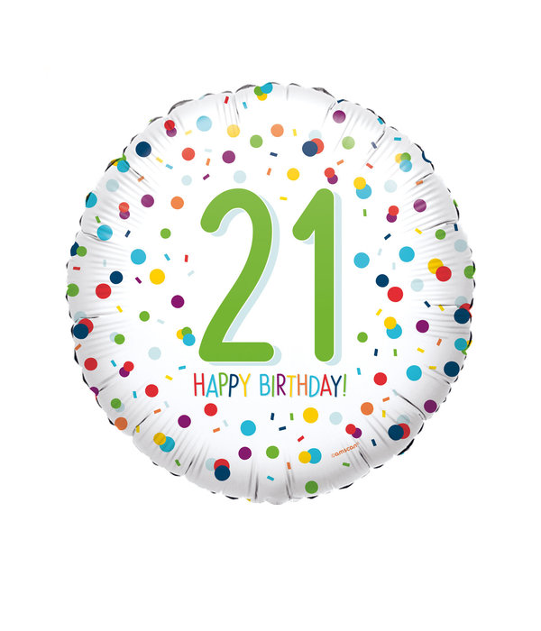 Folieballon 21 Jaar Confetti Print - 45cm