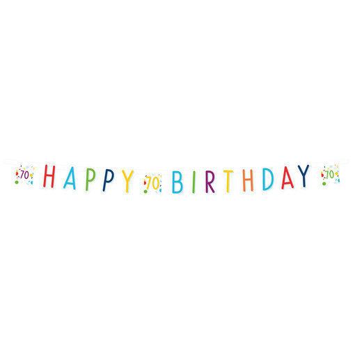 Letterbanner 70 Jaar Happy Birthday Confetti (1.8m)