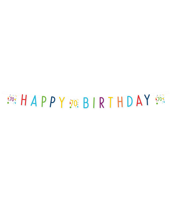 Letterbanner 70 Jaar Happy Birthday Confetti (1.8m)