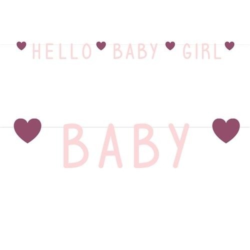 Letterslinger &apos;Hello Baby Girl&apos; Hartjes Roze (1,4m) afbeelding