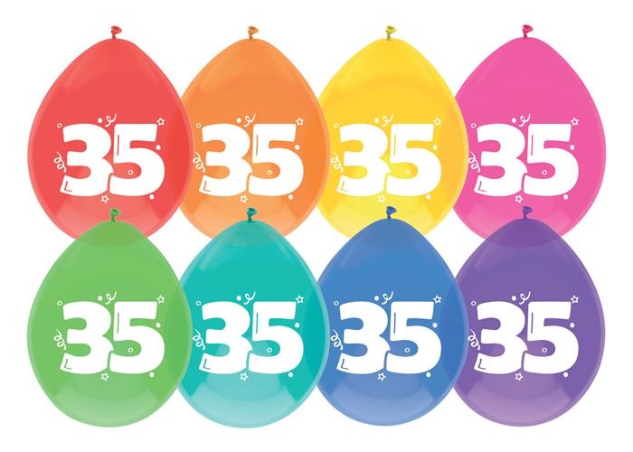 Ballonnen 35 jaar mix kleuren (8st) afbeelding