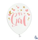 Pastel Puur Witte Ballonnen It's A Girl Pink/Goud (6st)