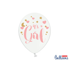 Pastel Puur Witte Ballonnen It's A Girl Pink/Goud (6st)
