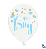Pastel Puur Witte Ballonnen It's A Boy Blauw/Goud (6st)