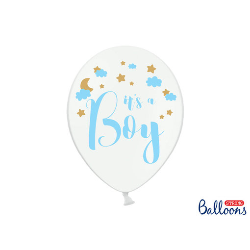 Pastel Puur Witte Ballonnen It's A Boy Blauw/Goud (6st)