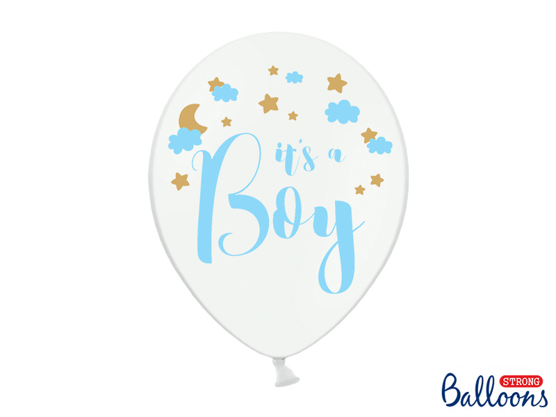 Pastel Puur Witte Ballonnen It&apos;s A Boy Blauw/Goud (6st) afbeelding
