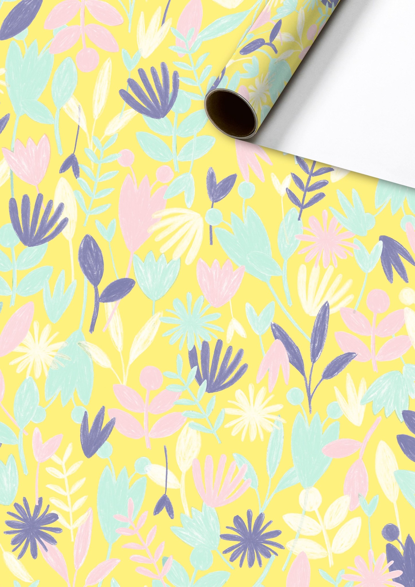 Rol Cadeaupapier Bloemen Geel afbeelding
