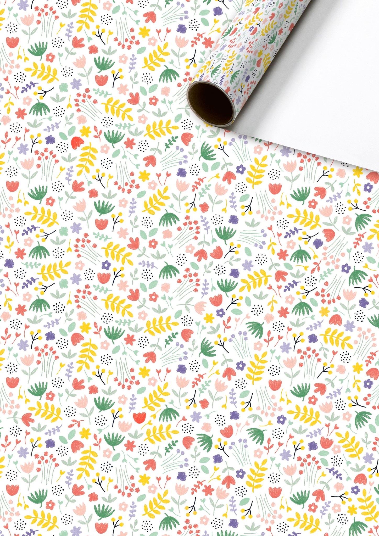 Rol Cadeaupapier Kleine bloemetjes wit afbeelding