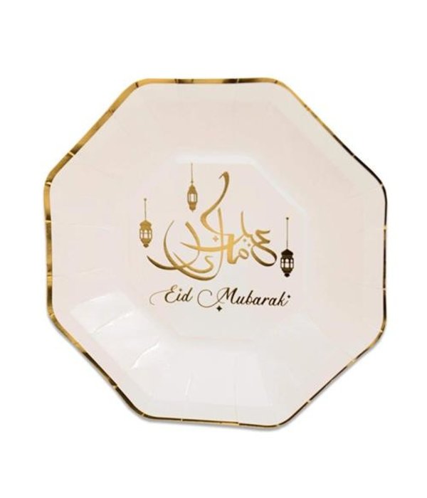 Achthoekige Eid Mubarak Bordjes Gouden Rand (23cm)