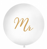 Mega Ballon Pastel Wit met Gouden print Mr - 1 meter