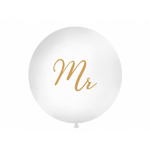 Mega Ballon Pastel Wit met Gouden print Mr - 1 meter