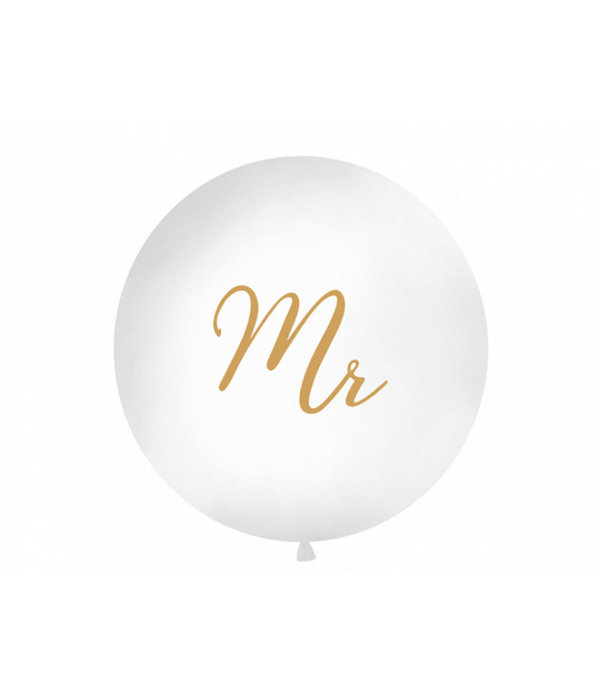 Mega Ballon Pastel Wit met Gouden print Mr - 1 meter